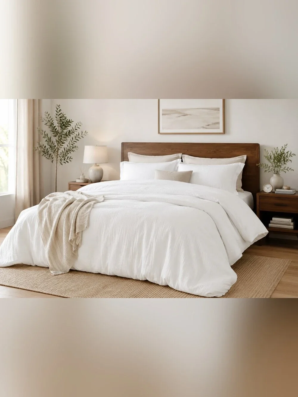 PHF Cotton Muslin Comforter Set King Size White 3 Piece Ultra Soft All Season